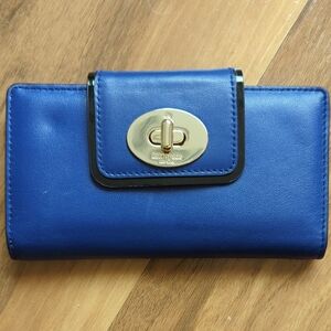 Kate Spade Blue Wallet with Gold Turn-Lock Closure